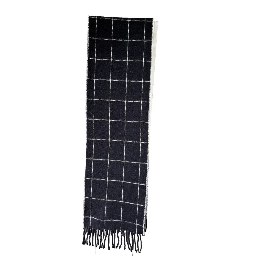 Polo Ralph Lauren Lambswool Scarf Grey Black Plaid Fringe Preppy Heritage Italy